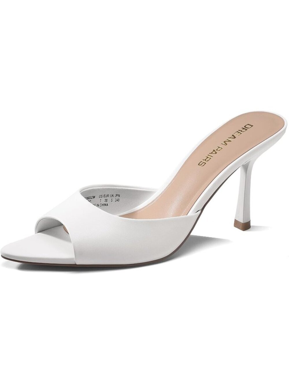 DREAM PAIRS Women's White High Heels Mules Pointed Peep Toe Kitten Heels Shoes